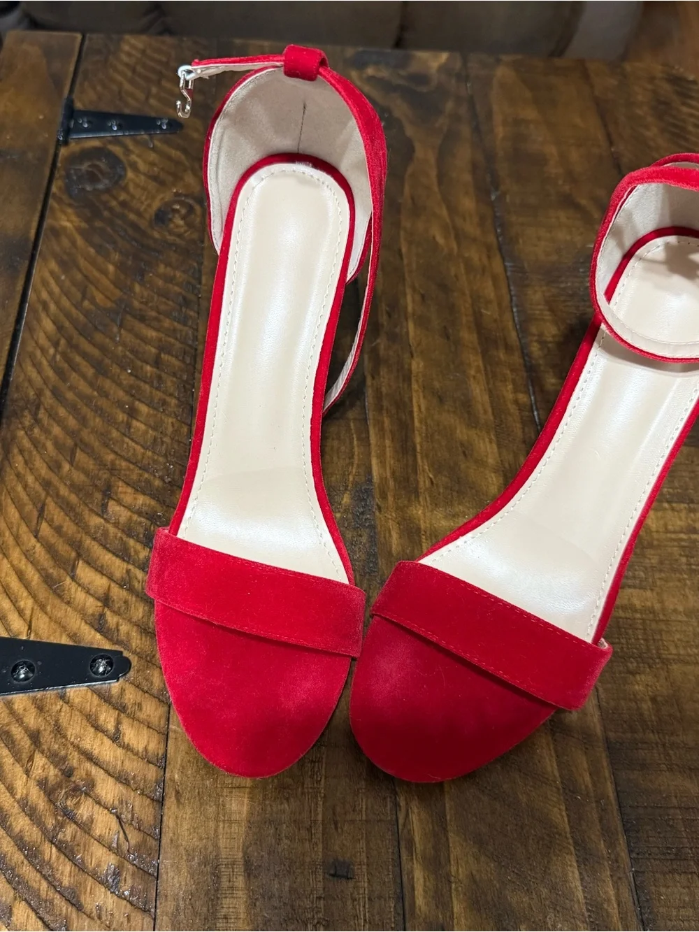 Red Velvet Ankle Strap Heels for Women
